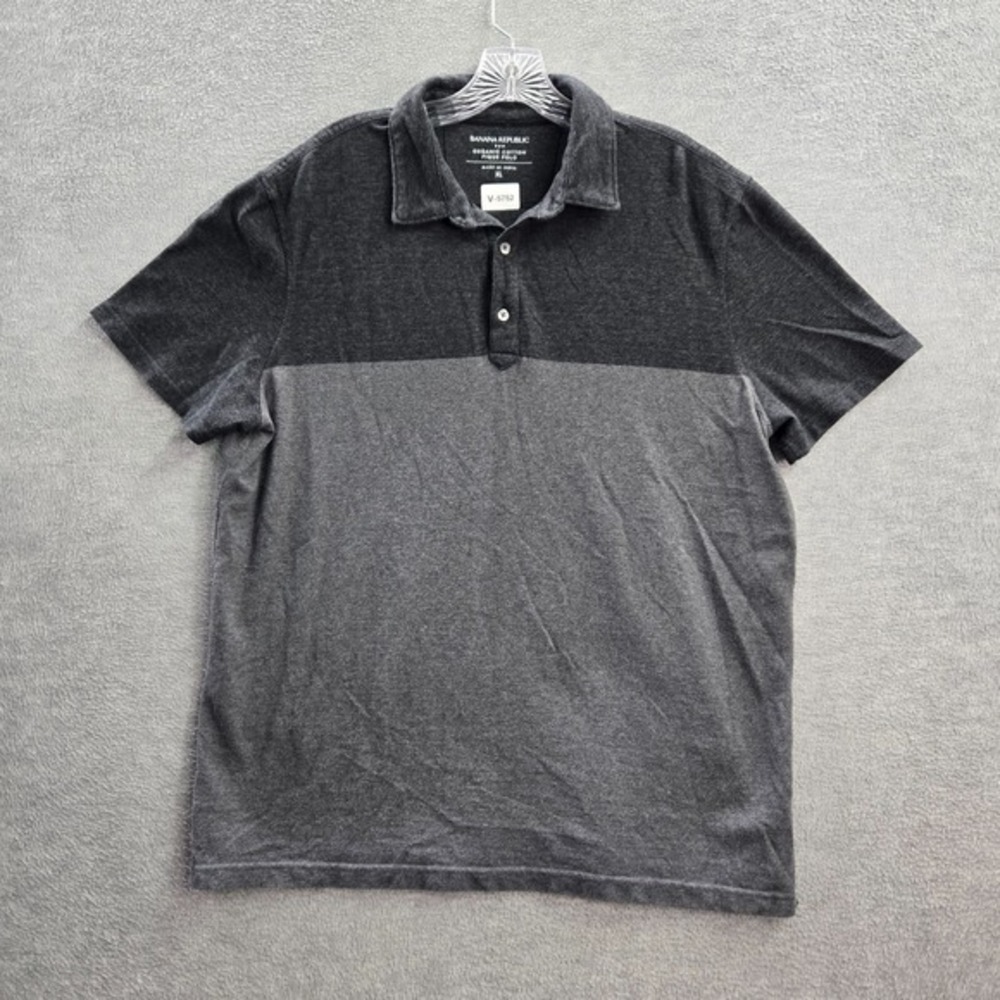 Banana Republic Men‎ Polo Shirt XL Gray Colorblock Organic Cotton Short Sleeve